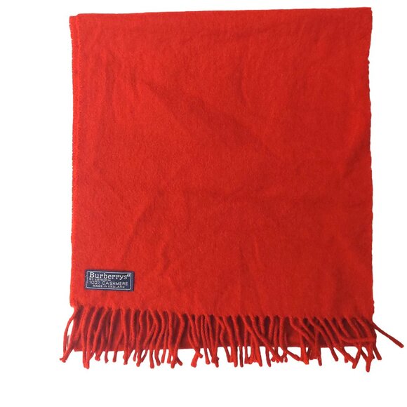 Vintage Burberry Red Embroidered Prorsum Logo 100% Cashmere Scarf Scarves - Picture 1 of 7